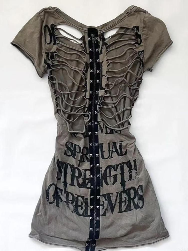 Summer Japanese Retro Hollow Out Design Clothing Women Y2k Tees Punk Slim Short Sleeve T-shirt Gothic Harajuku Zipper Tops New