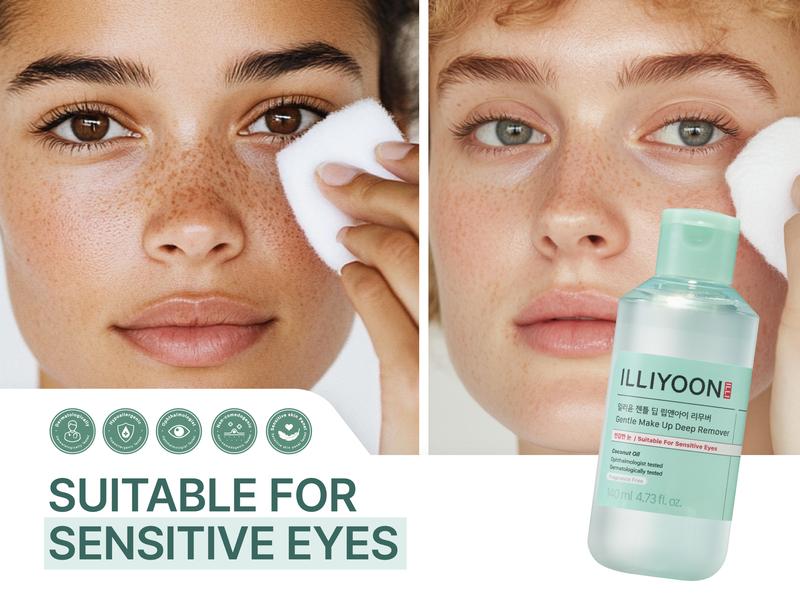 ILLIYOON Gentle Make Up Deep Remover | Waterproof Makeup Remover, Gentle on Sensitive Eyes & Lips, Ophthalmologist-Tested, Effective Cleansing, Coconut Oil, AHA & BHA, 4.73 fl. oz. (140ml)