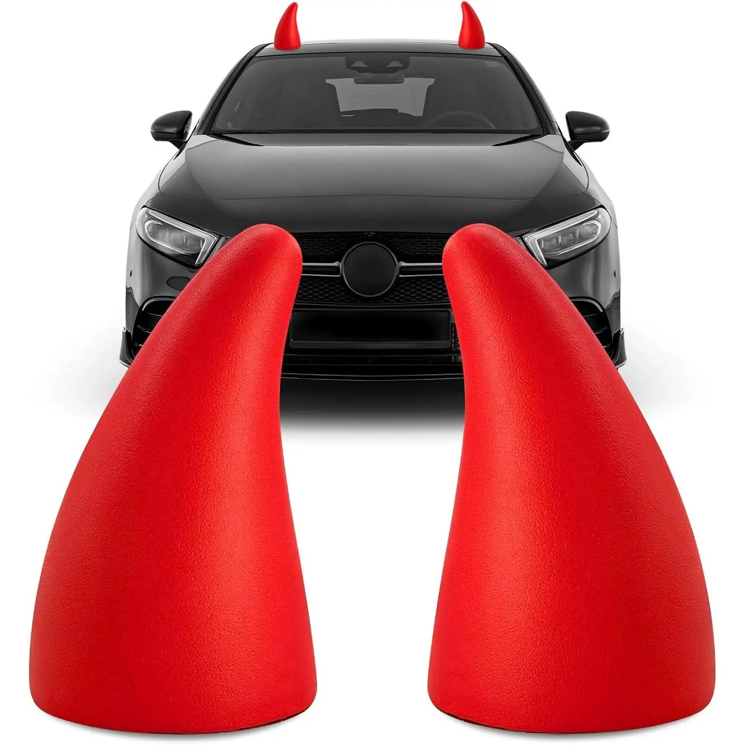 2 PCS Car 3D Devil Horns Sticker, 4.3" Bull Horns Auto Roof Decor Elastic Anti-Collision Bumper Decal, Creative Devil Horn Ornament Exterior Accessories for Car Truck Helmet (Red)