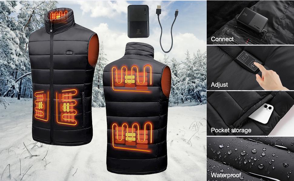 [Power Bank or Battery Pack Not included] Unisex Heated Vests Waterproof with Massage Slim Fit Fleece Warm Lightweight Heated Puffer Vests