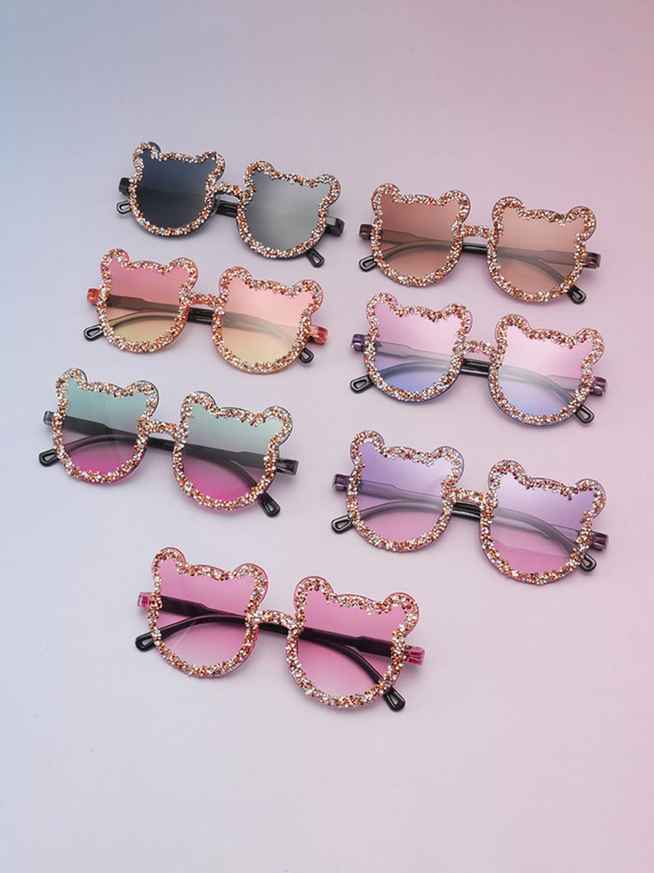 1pc Frameless Handmade Rhinestone Bear Party Sunglasses, Candy Color Women's Funny Party Glasses, College Outing Vacation