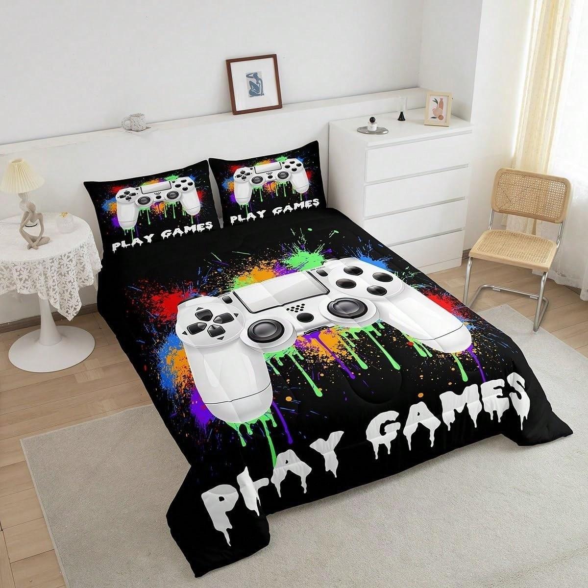 3-Piece Universal Game Theme Quilt Set for Men and Women - Soft, Lightweight, Breathable, 200gcm Quilted Filler, Includes 1 Quilt and 2 Pillowcases (Excluding Pillow Core) Bedroom Dormitory Air Conditioning Room Game Enthusiasts Gift Universal
