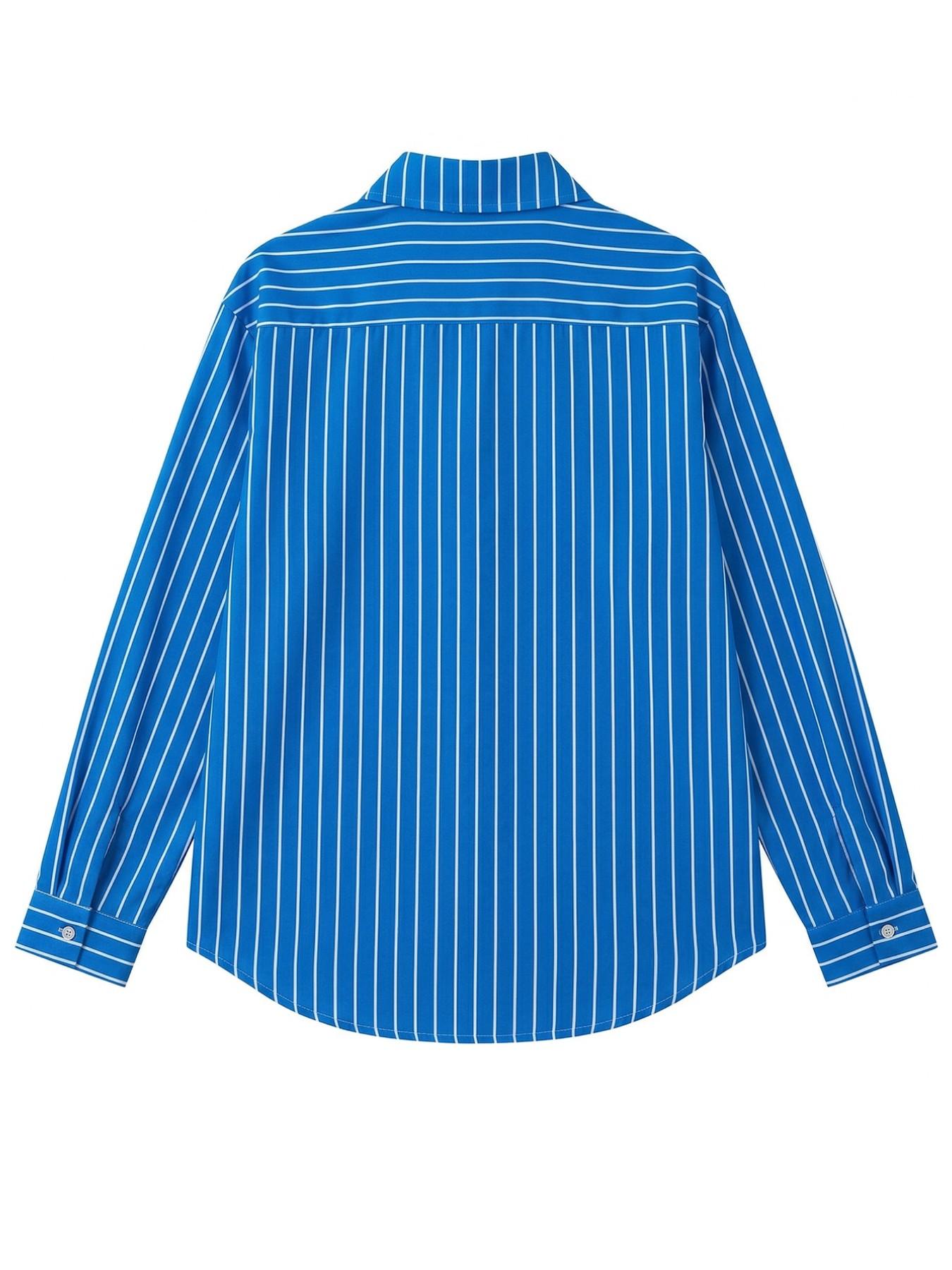 Women's Striped Vintage Blue Beach Vacation Slimming Shirt, Loose Casual Top, Spring New Fashion, Ladies Hooded Cardigan