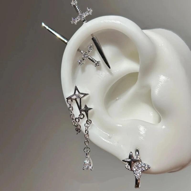1 Pcs Excalibur Demon Sword Ear Studs, Surgical Steel Wing Helix Conch Ear Piercing Jewelry, Anti-allergic Cartilage Earring