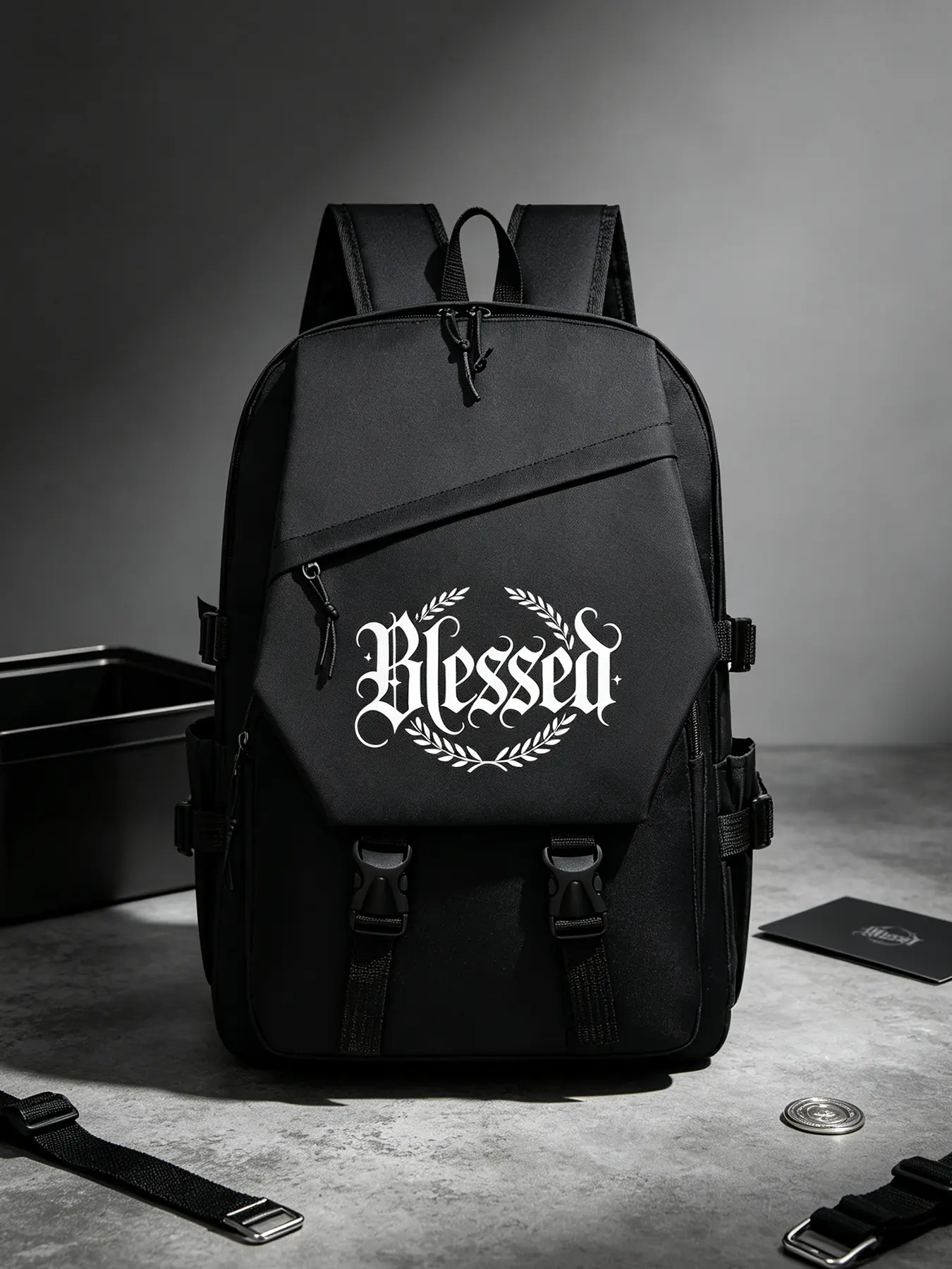 BLESSED Print Fashion Commuter Backpack, Unisex Flip Cover Laptop Backpack with Multi Compartments, Casual Daypack for Office, Work, Outdoor Trip, Perfect Holiday Gift for Men Women