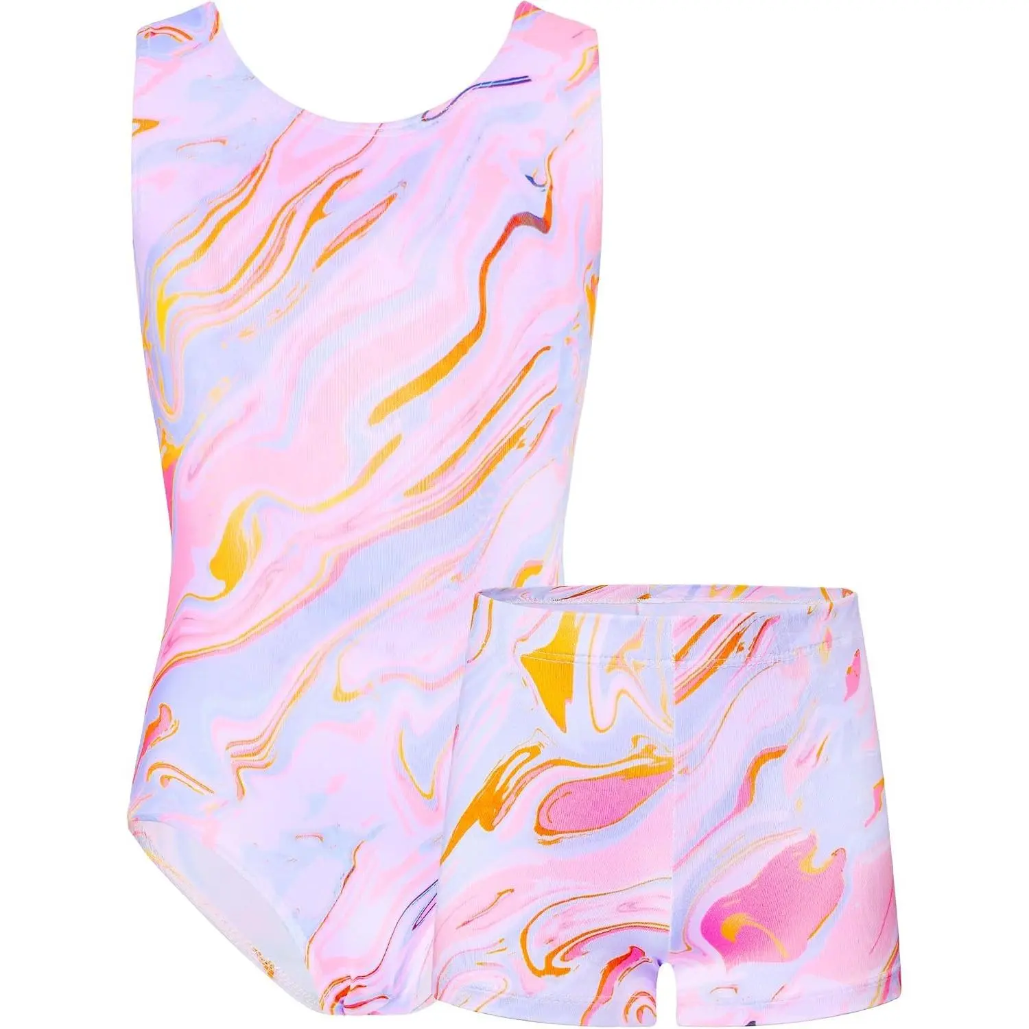 Gymnastics Leotards for Girls Sleeveless Outfit Matching Shorts Set | Sparkly tumbling biketards