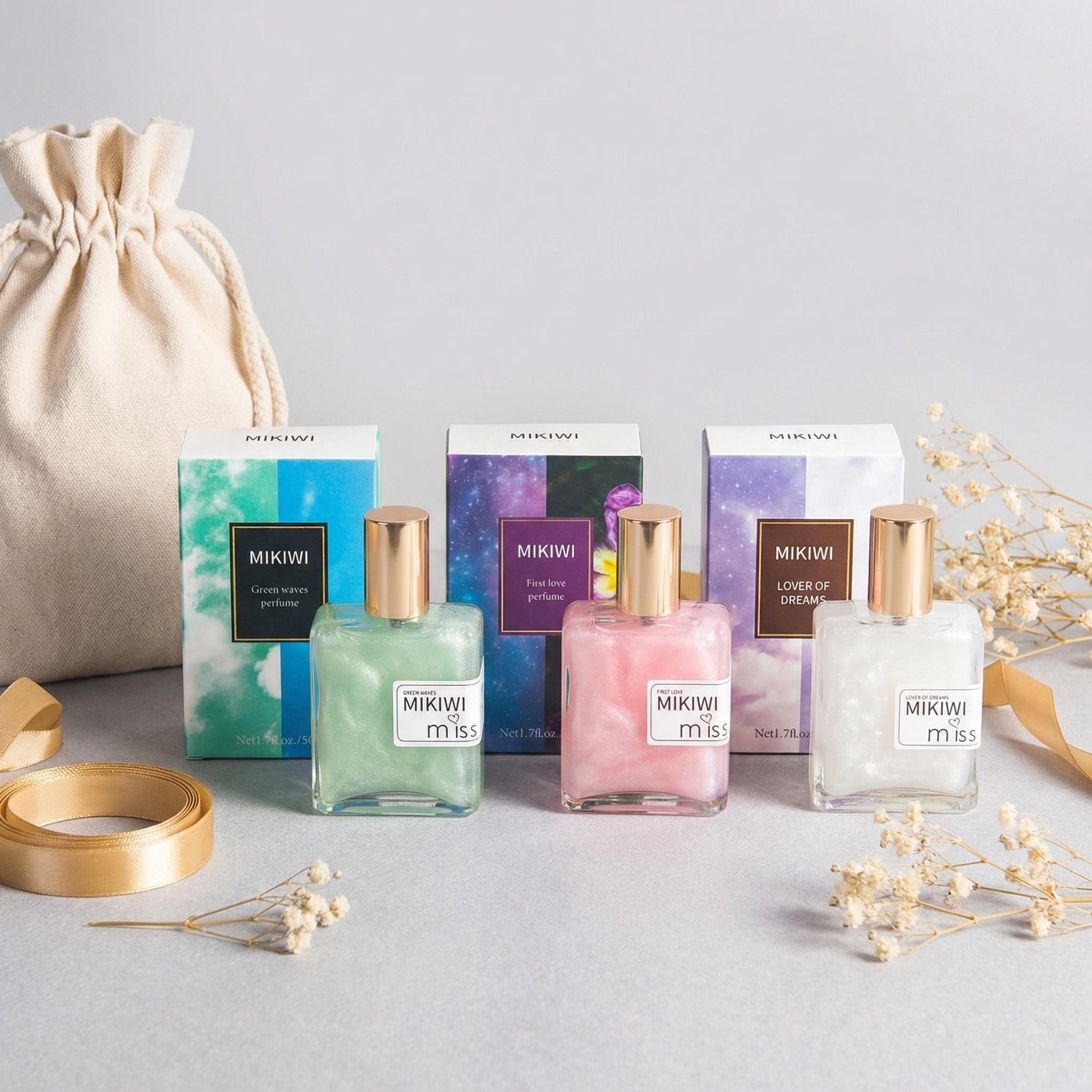 Mikiwi Unisex Perfume Set, Long-Lasting Fragrance Spray, 3 Scents Dream Lover/first Love/ Wave, Luxurious Floral Woody Gift Set