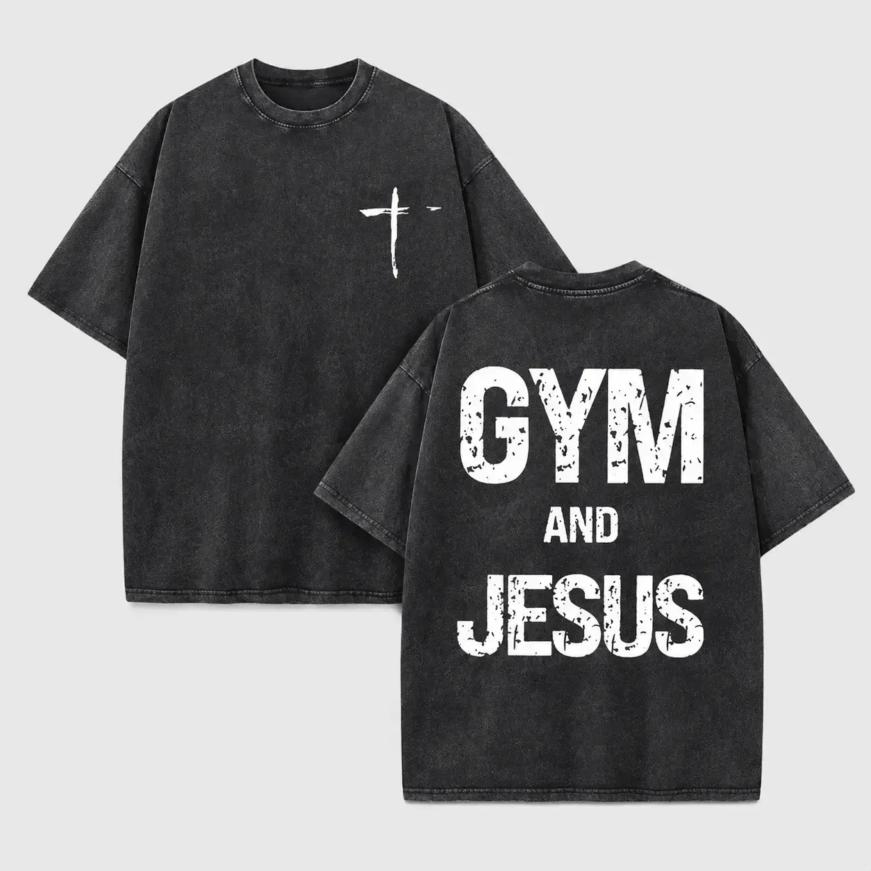 Vintage Cross Motif Tops , Oversized Distressed Streetwear Menswear Short-Sleeve T-Shirt in Soft Washed Cotton, Cross Motif Men's Short-Sleeve T-Shirts, Shortsleeve, Graphic T Shirts, Hand Wash