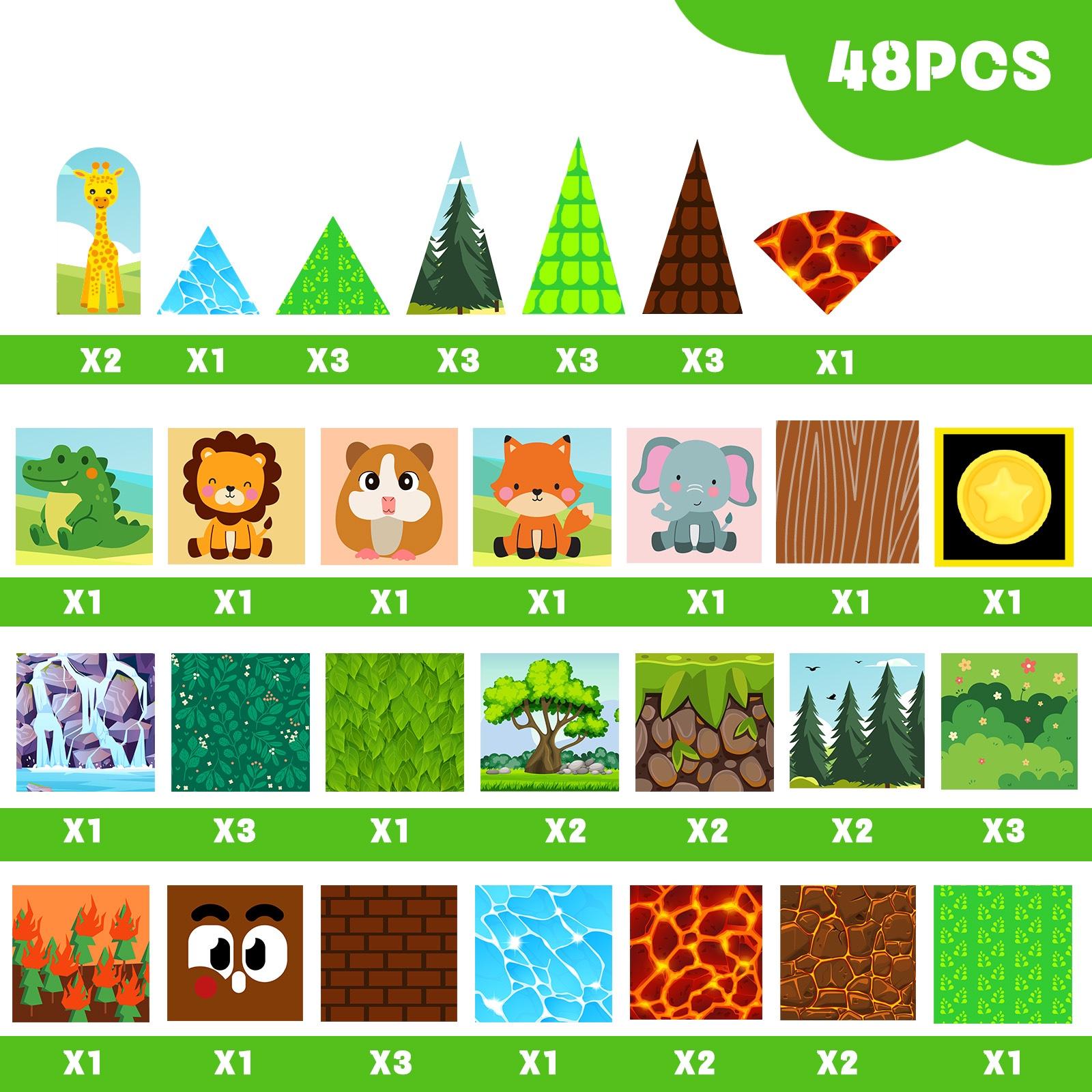52pcs/48pcs Magnetic Tiles, Colorful Building Blocks, Stem Educational Toy, Creative Puzzle Board, Ages 3-8, Birthday Gift for Kids