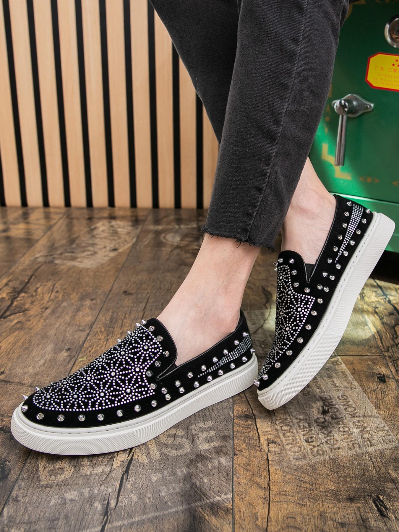 Men's Fashion Casual Shoes, PU Leather, Rubber Sole, Crystal Brick Decoration, All Seasons, Business, Nightclub, Driving, Slip-On Loafers