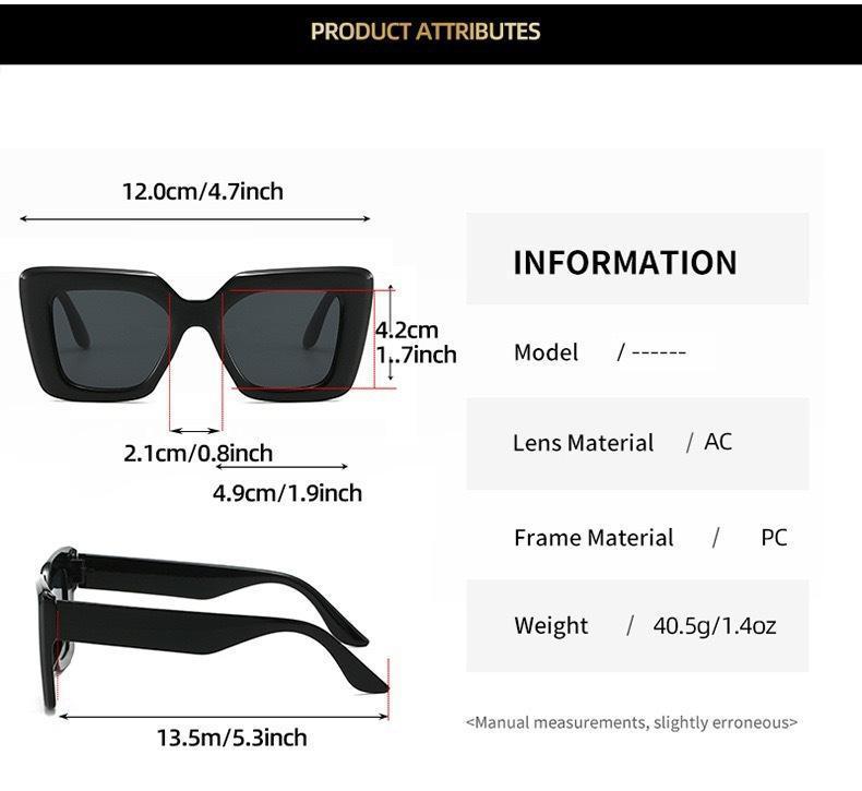 Women's 4-Piece Oversized Square Sunglasses - Semi-Rimless Chic Black Wraparound Anti-UV Lens Minimalist Fashion Eyewear for Street Style, Outdoor Use