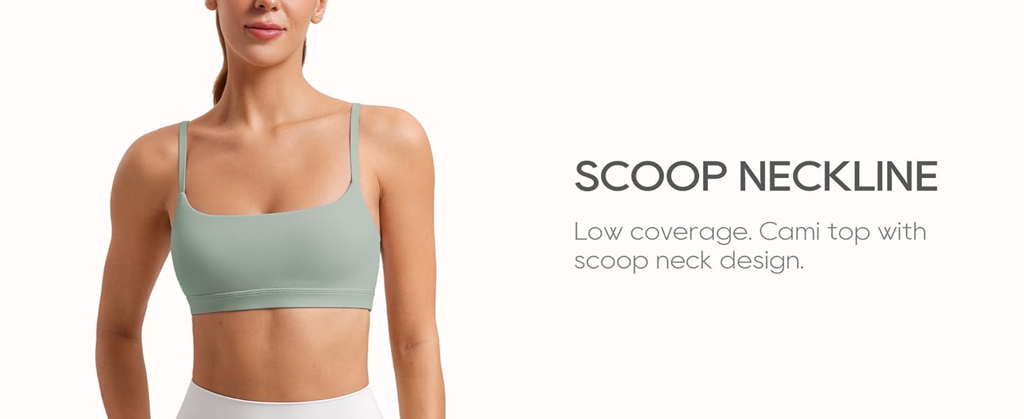 CRZ YOGA Womens Butterluxe Adjustable Spaghetti Strap Sports Bra - Scoop Neck Wireless Padded Bra Yoga Workout Crop Top