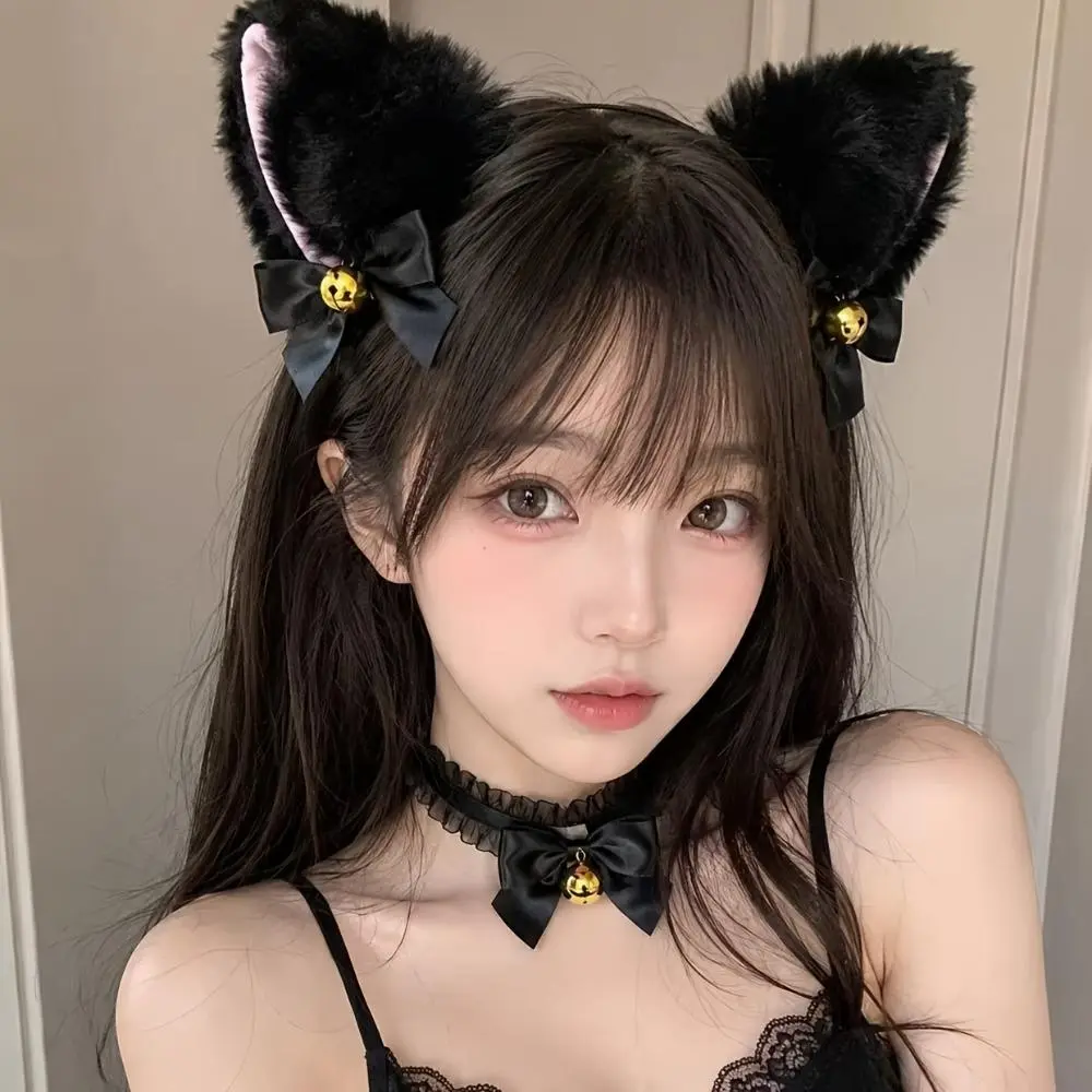 Women's Sexy Lace Cat Ear Headband with Jingle Bells, Cute Fox Ear Hoop, Sports & Outdoor Cosplay Halloween Costume Anime Clubwear Accessories, Ear Hoops