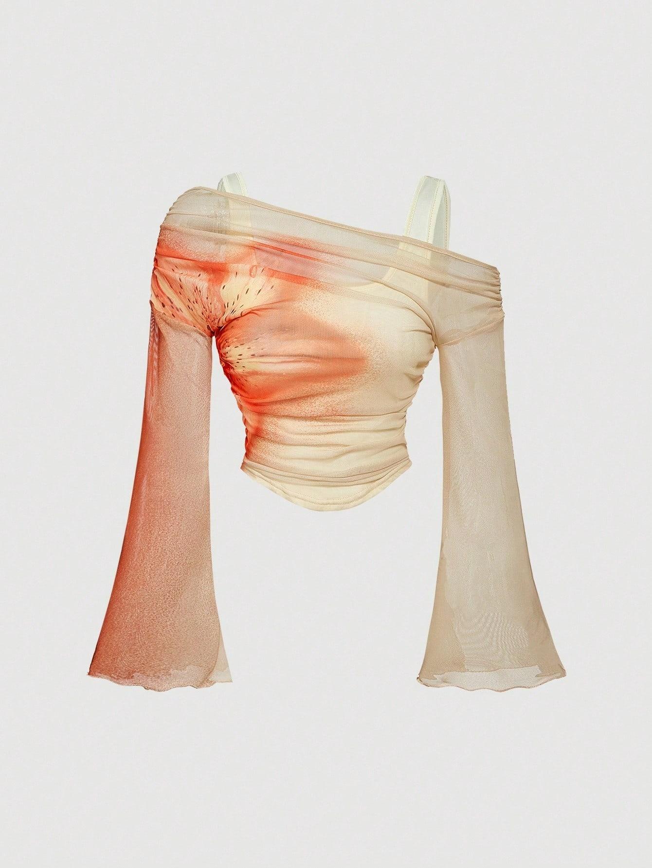 Women's Long Sleeve T-Shirt, Asymmetrical Shoulder Design Slim Fit Casual Top, Fall & Winter Fashion, Moderate Knit Fabric, Comfortable Wear