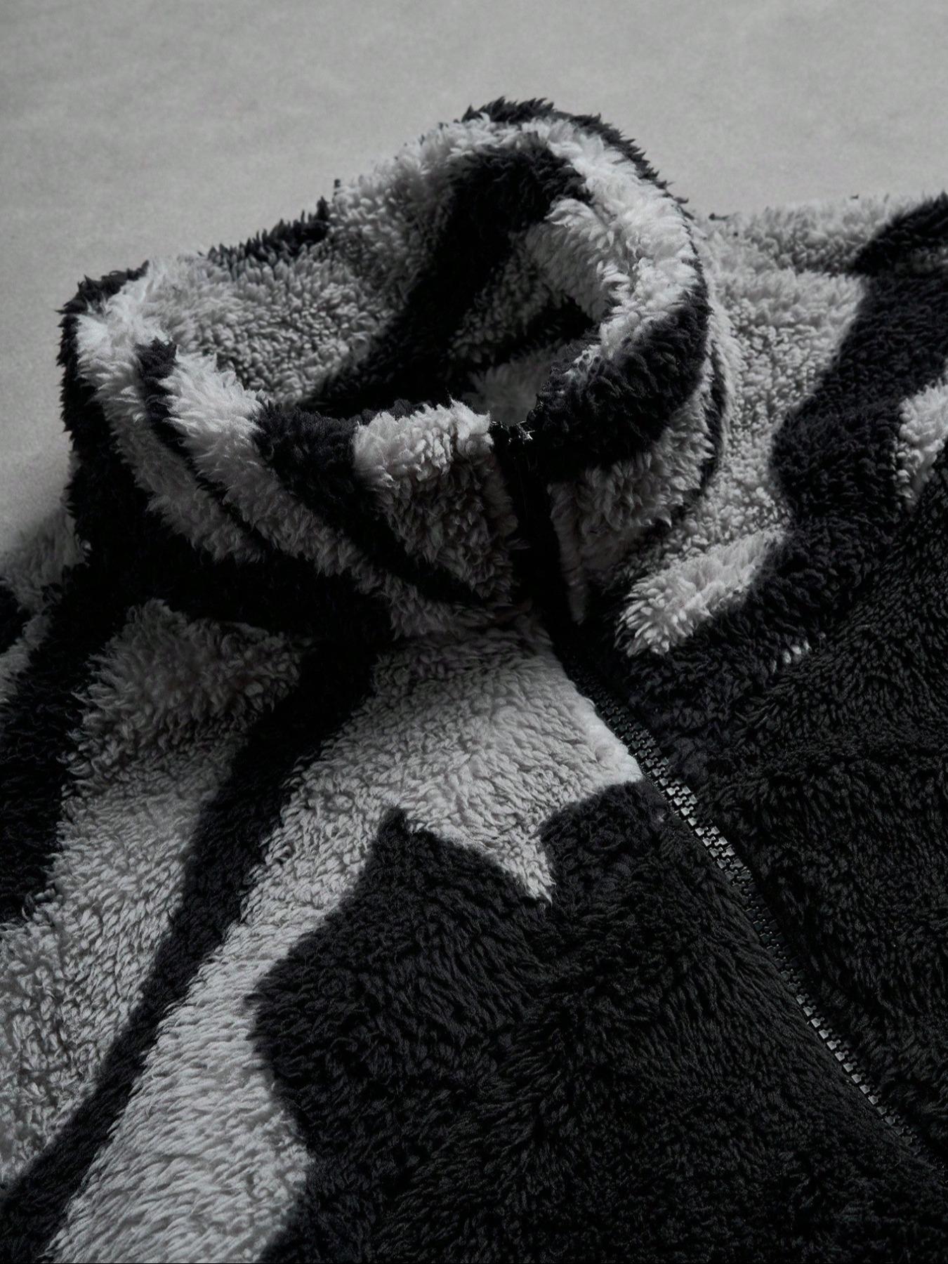 Abstract Pattern Fleece Zip - Up Jacket, Cozy Streetwear Outfit, Trendy TikTok Must - Have, Coats