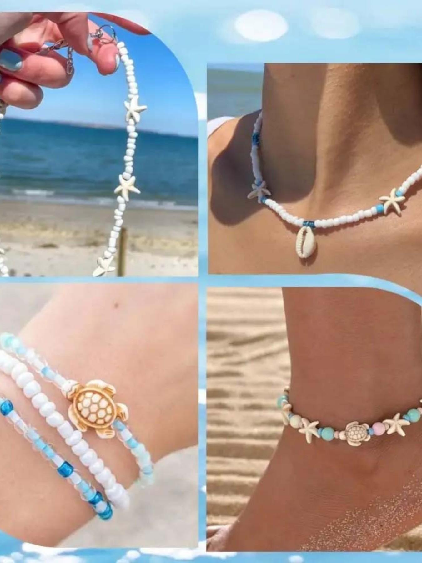 200 Pcs Turtle Beads Starfish Acrylic Turquoise Beads, DIY Craft Supplies, Ocean Theme Decorative Beads, Durable Material