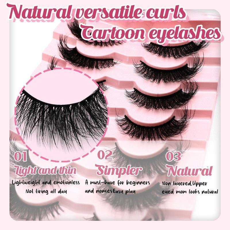 Fluffy Wispy False Eyelashes, 10 Pairs Cat-Eye Strip Lashes Natural Curly Faux Mink Eyelashes, 3D Effect Reusable Eyelash Extensions, Lightweight Volumized Eye Makeup Tool for All Season Daily Party Wedding Makeup, Beginner-Friendly False Lashes