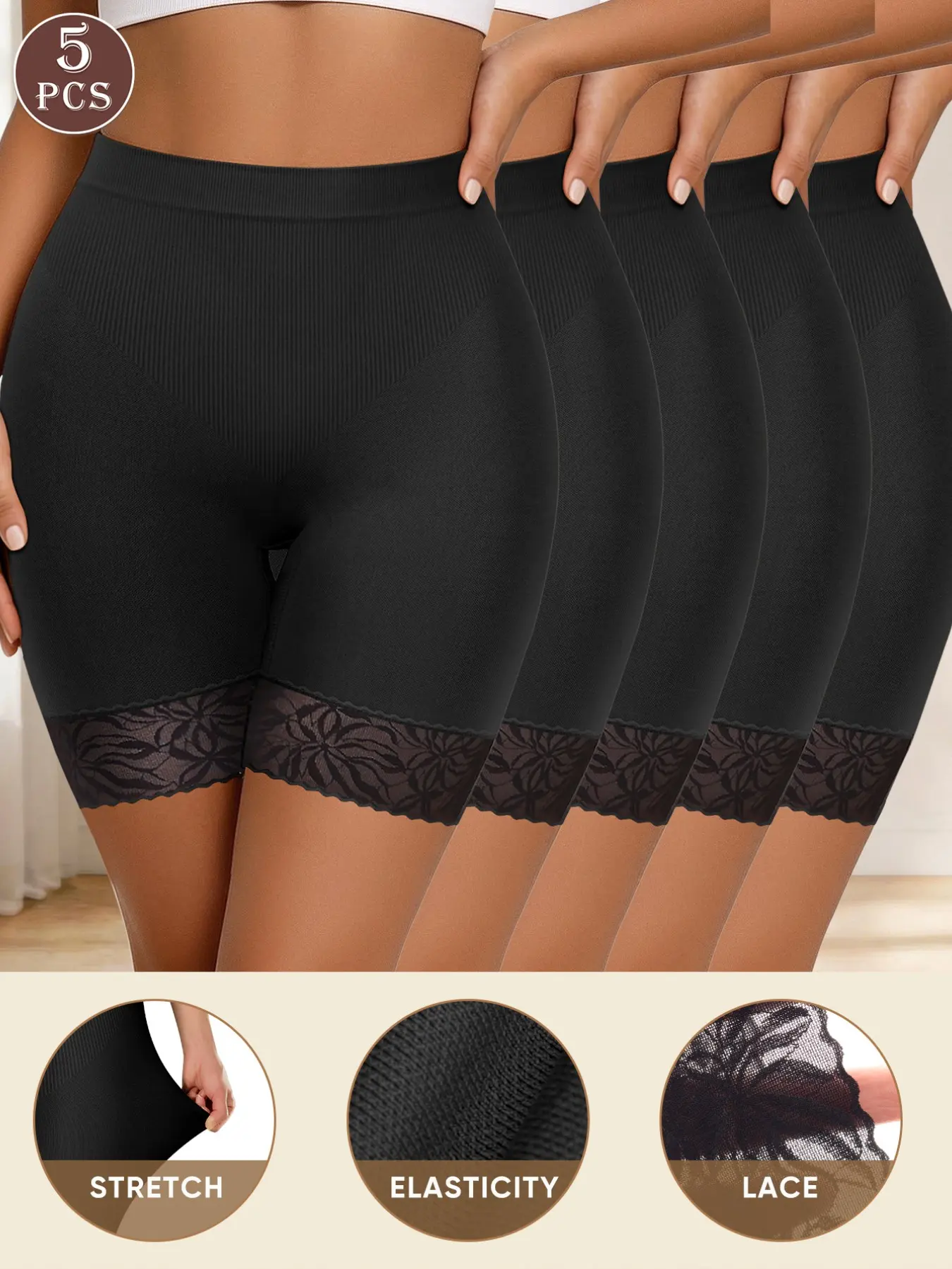 5-Pack Women's Boxers, Trendy Jacquard Wide Elastic Top, Stretchy Panties for Plus Size Women, Casual Loose-Fitting Underwear, Fashion Comfy Underwear