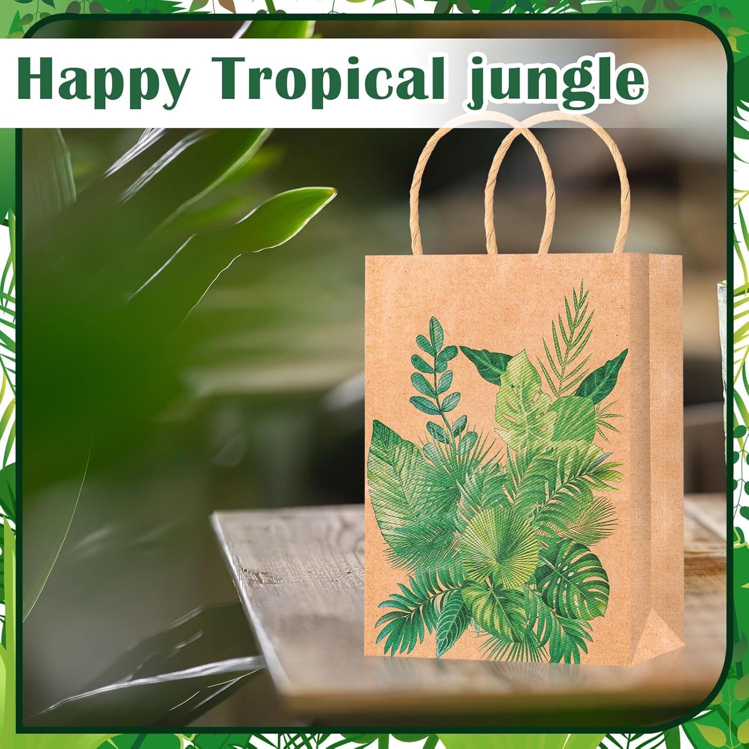 12/24-Pack Summer Tropical Palm Leaf Gift Bags – Tropical Leaf Candy & Favor Bags – Green Monstera Leaf Paper Bags (Ideal for Baby Showers & Bachelorette Parties)