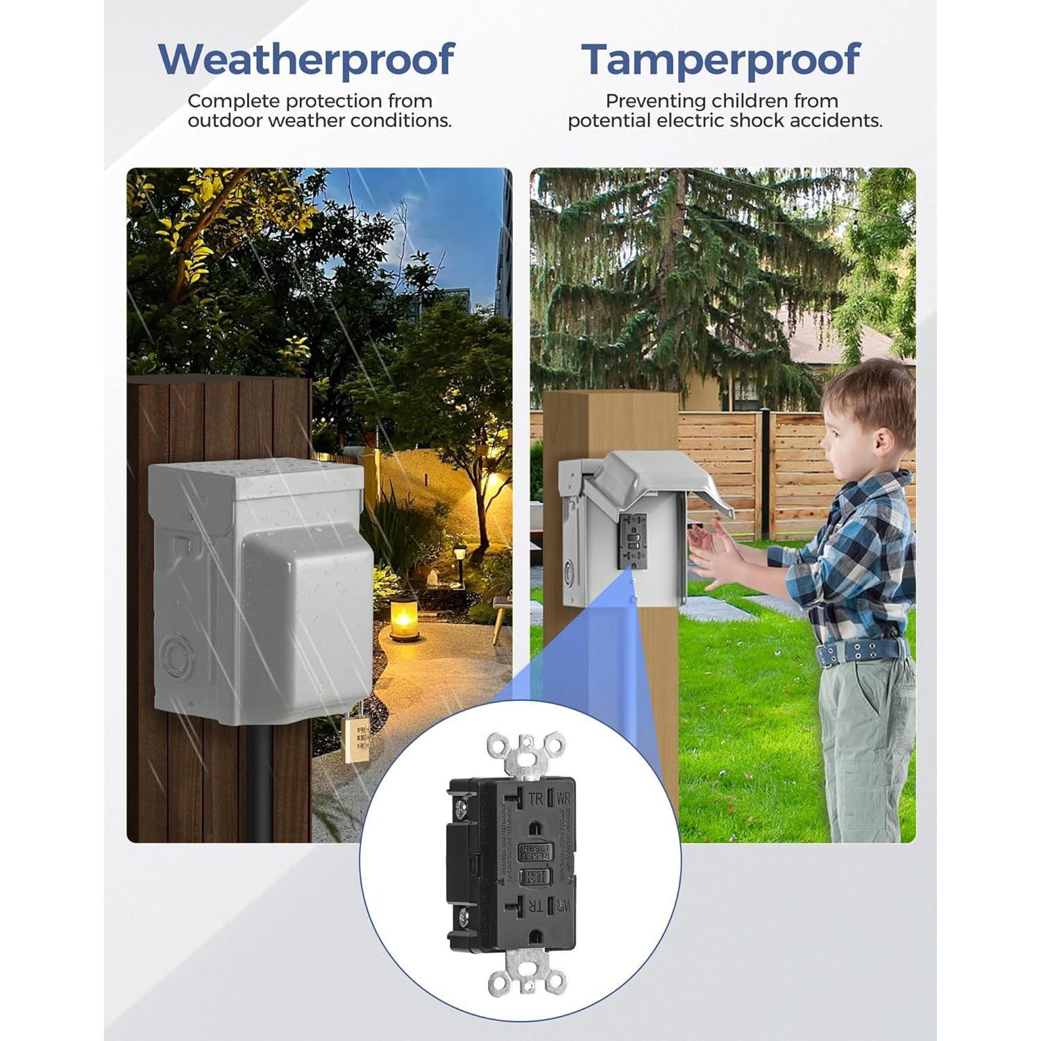 Outdoor Outlet Box,  Metal Outdoor Electrical Outlet Box with 20 Amp WRTR GFCI Receptacles, Weatherproof 3R Enclosure, GFCI Outlet Box with Cover, ETL Listed, H03OB06