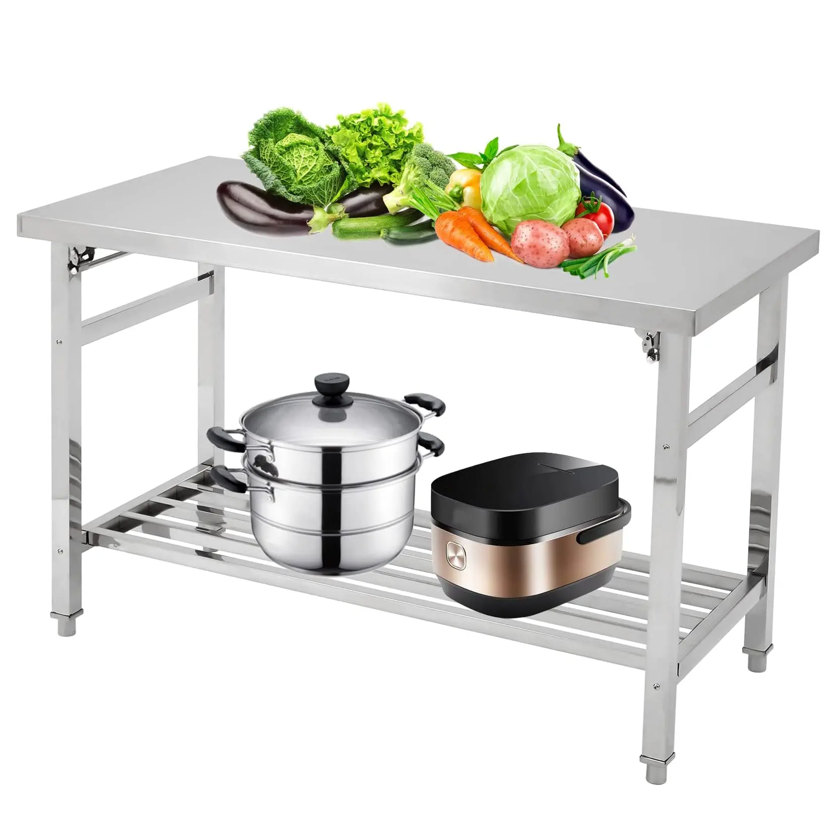 Stainless Steel Workbench - 47x24in Foldable Metal Workbench for Kitchen Work, Residential & Commercial Use, Suitable for Metal Surfaces, Laundry, Garage