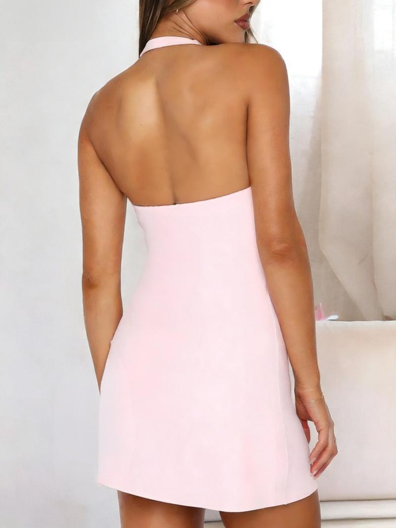 Women's Sleeveless Halter A-Line Backless Tank Dress, Casual Fitted Yoga Workout Running Dress, Spring Summer Fall Wear, Sports Sleeveless Dress