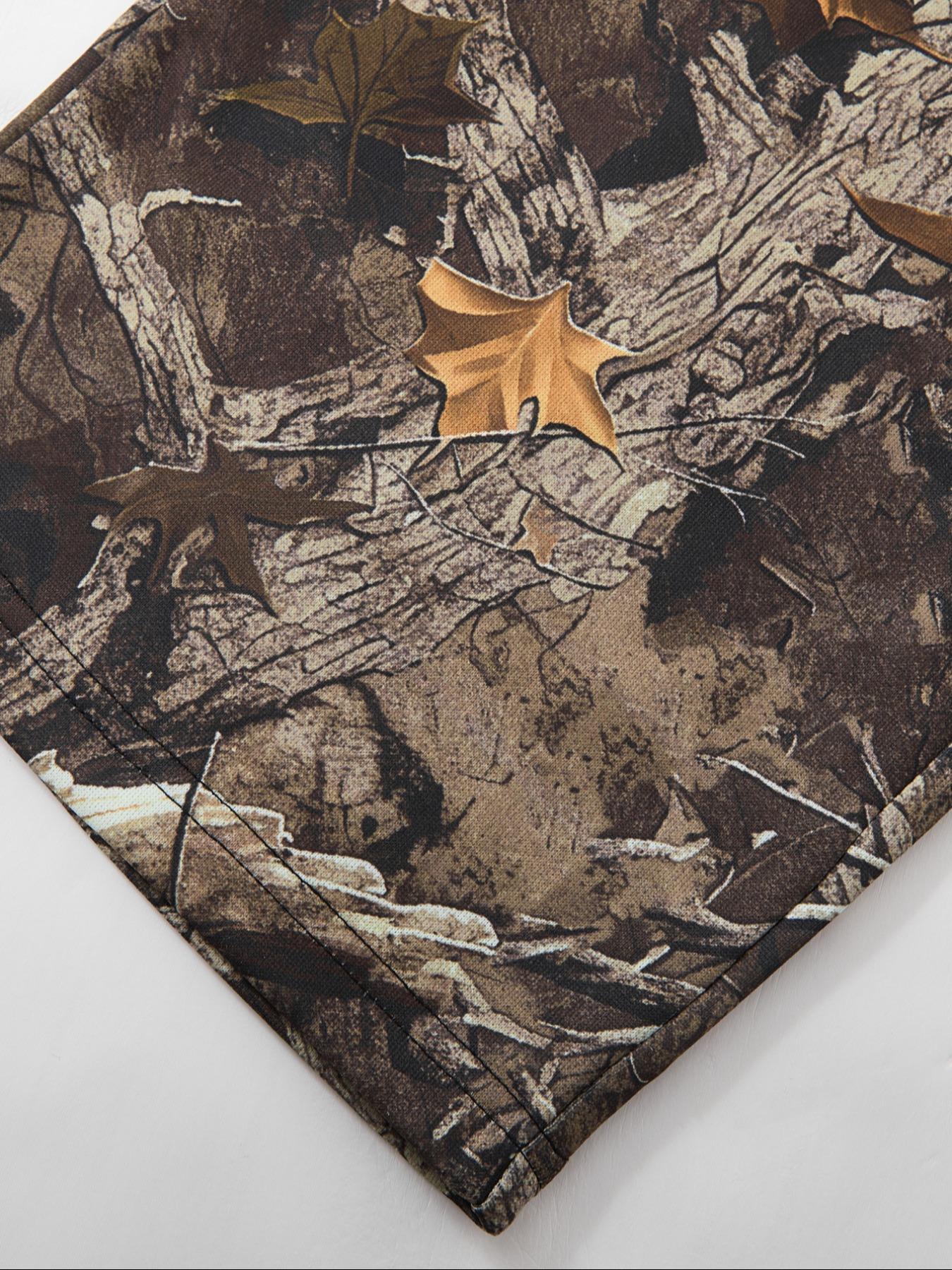 Men's Fashion Street Vintage Camo 2-Piece Set, Letter Print Short Sleeve T-Shirt & Leaf Camo Wide Leg Pants, Outdoor Adventure/street Style