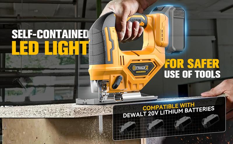 Cordless Jigsaw Compatible with Dewalt 20v Battery(NO Battery!!), Jig Saw Tool Brushless,2900RPM,0°-45°Bevel,3 Orbital Action,LED Light for Straight/Curve Cutting
