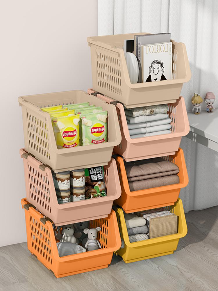Thick Plastic Kitchen Floor Basket with Wheels, Multi-Layer Dustproof Stackable Vegetable Basket, Home Snacks Toys Storage Rack