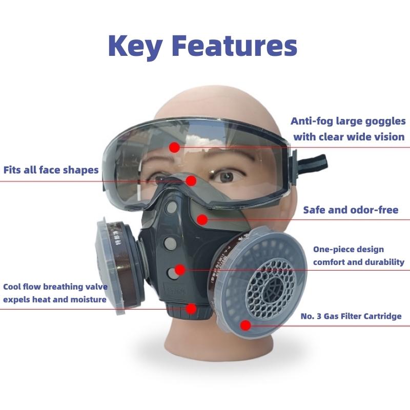 Upgraded Reusable Dustproof Anti-Gas Respirator Mask with Two Filters, Full Face Protection for Painting Spraying Chemicals Construction Dustproof Gasproof Mask