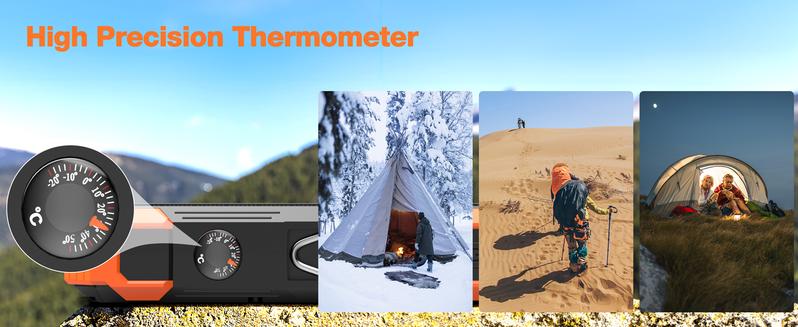 Sudrov 42800 mAh Solar Charger Power Bank Wireless Charger Built in 4 Cables 7 Outputs 15 Watts Fast Charging Power Bank for All Mobile Devices 3 Inputs Solar Portable Charger with Dual Flashlights, Carabiner and Thermometer