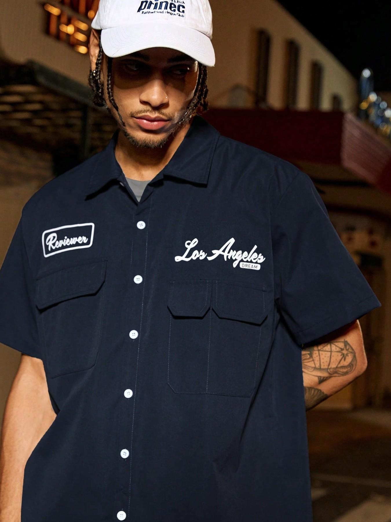 High Street Button Up Shirt, Button Down Front Boxy Short Sleeve Utility Pocket Shirt for Y2K Streetwear, City Walk, Travel, Weekend and Casual Daily Outfits