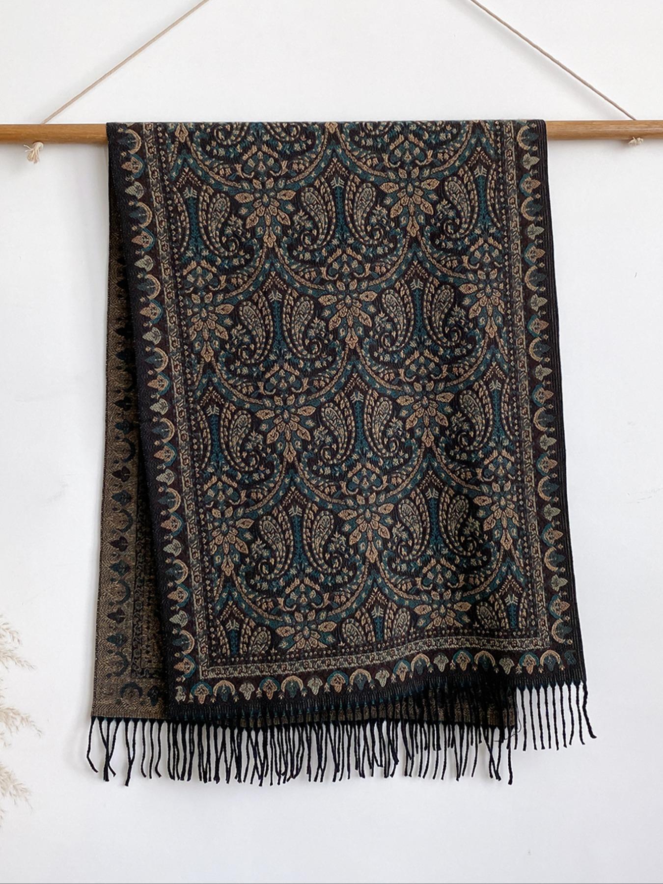 Women's Paisley Print Scarf, Soft Warm Shawl for Fall & Winter, Boho Style Woven Fabric, Casual Fashion Accessory