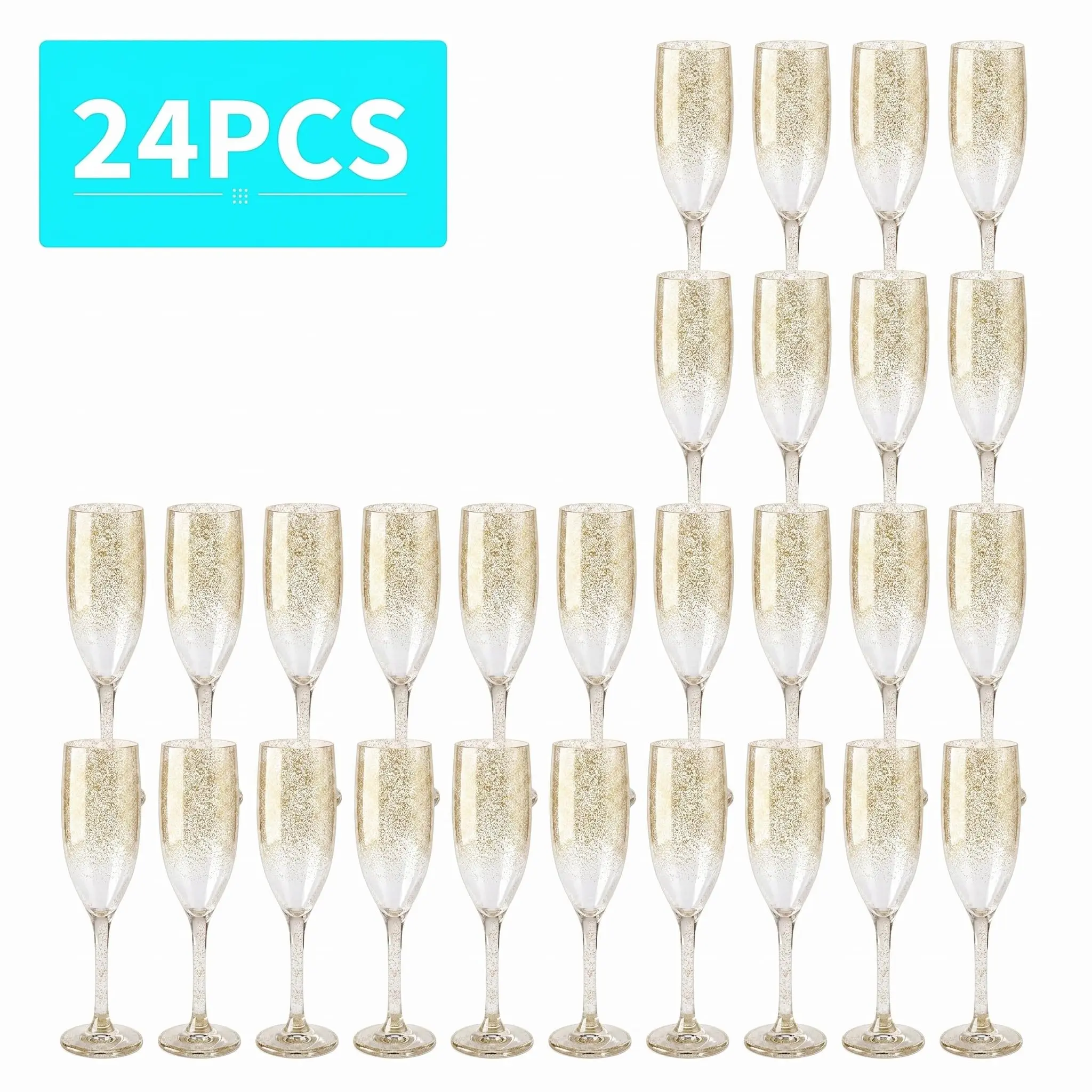 24-Piece Set of Durable Plastic Champagne Flutes, Perfect for Celebrations and Events, Lightweight and Elegant Design for Easy Handling and Reuse