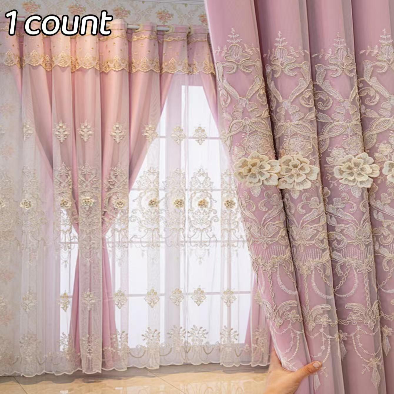 1pc European Luxury Double Layer Ruffled Sheer & Blackout Curtain, Princess Style for Bedroom, Living Room, Kids Room, Home Window Decor