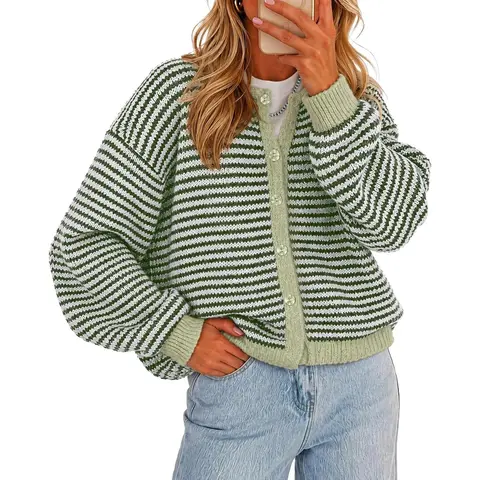 Cicy Bell Womens Striped Cardigan Sweaters Long Sleeve Button Up Knit Tops | Color Block, Loose Fit, Button Down, Open Front, Casual Cardigan, Fall Winter