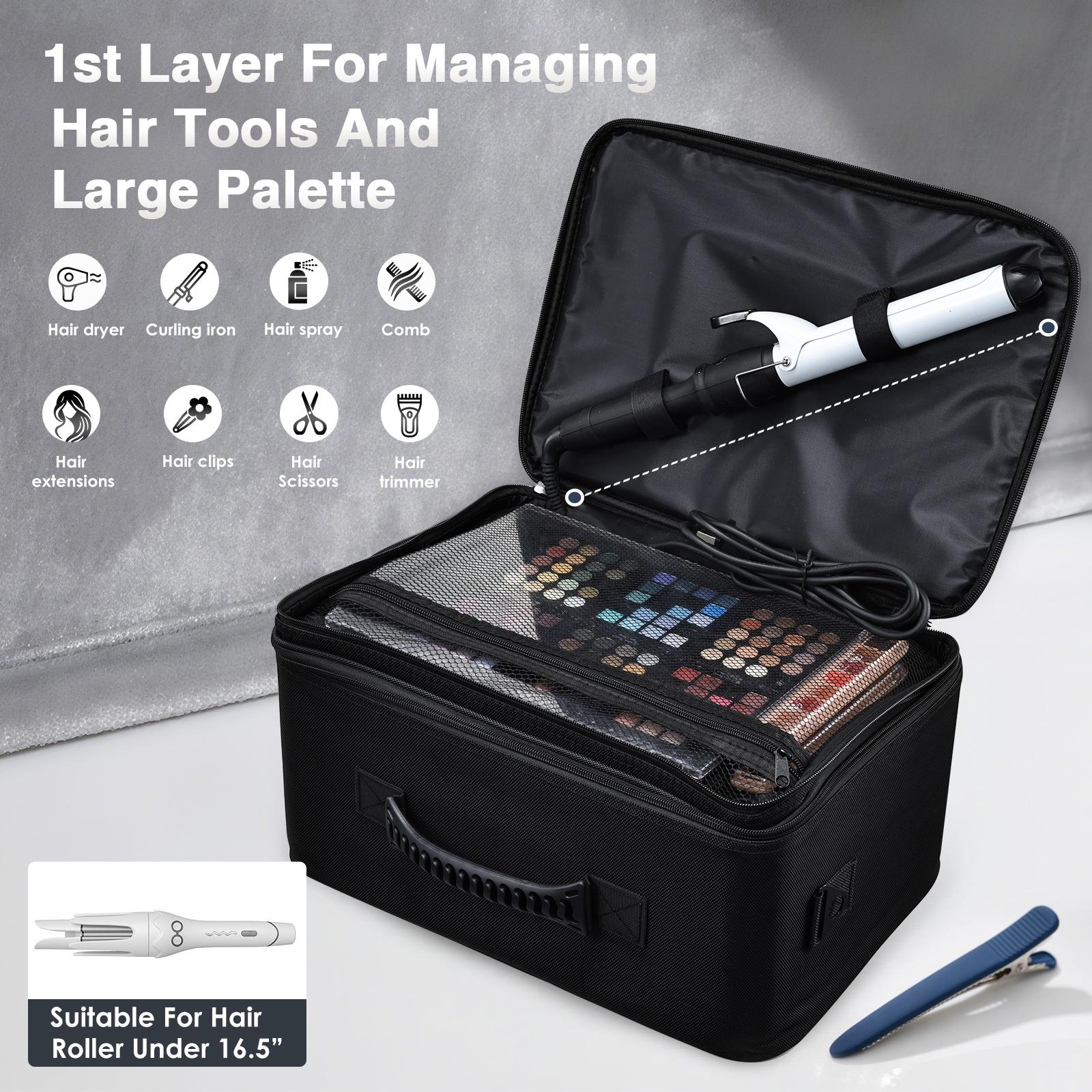 3 Layers Extra Large Makeup Case with Mirror 3 Clear Bags Shoulder Strap Trolley Sleeve Travel Train Case Professional Makeup Box Nail Organizer Salon Barber Suitcase