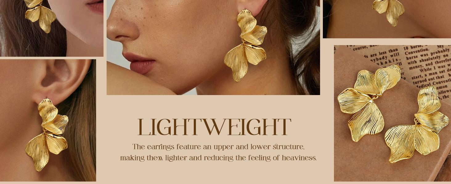 Statement Earrings For Women 18K Gold Plated Sectored Flower Leaf Shell Angel Wing Earring Large Stud Earrings Hypoallergenic Stud