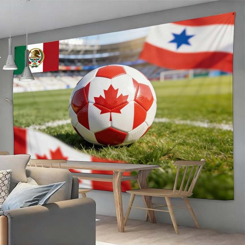 1 pc microfiber FIFA World Cup Tapestry Soccer Ball Canada Flag Stadium Wall Hanging Living Room Dining Room Bedroom Outdoor Holiday Decoration Ornament Atmospheric Enhancement Tapestry Background Cloth Hanging Cloth Wall Cloth Decorative Cloth
