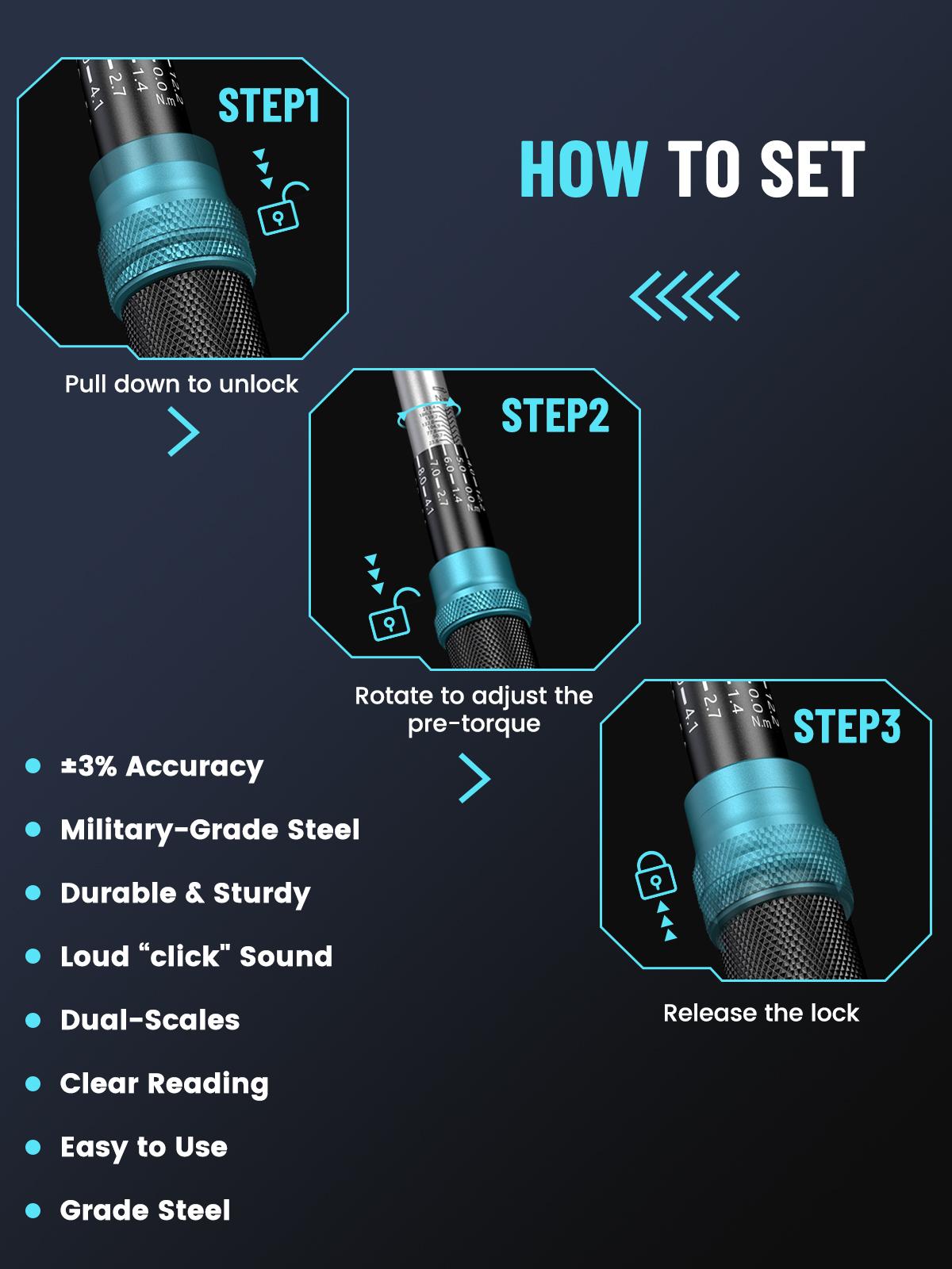 Seesii 1/4 3/8 1/2-inch Drive Click Torque Wrench Set - 8Pcs, Ultra-Precise ±3% Accuracy, 72-Tooth Dual Scale for Bike/Moto/Car Repair, Multi-functional Torque Wrench 45-221in.lb, 7-45ft.lb, 30-160ft.lb with Adapters, CH450 Black Friday Deals