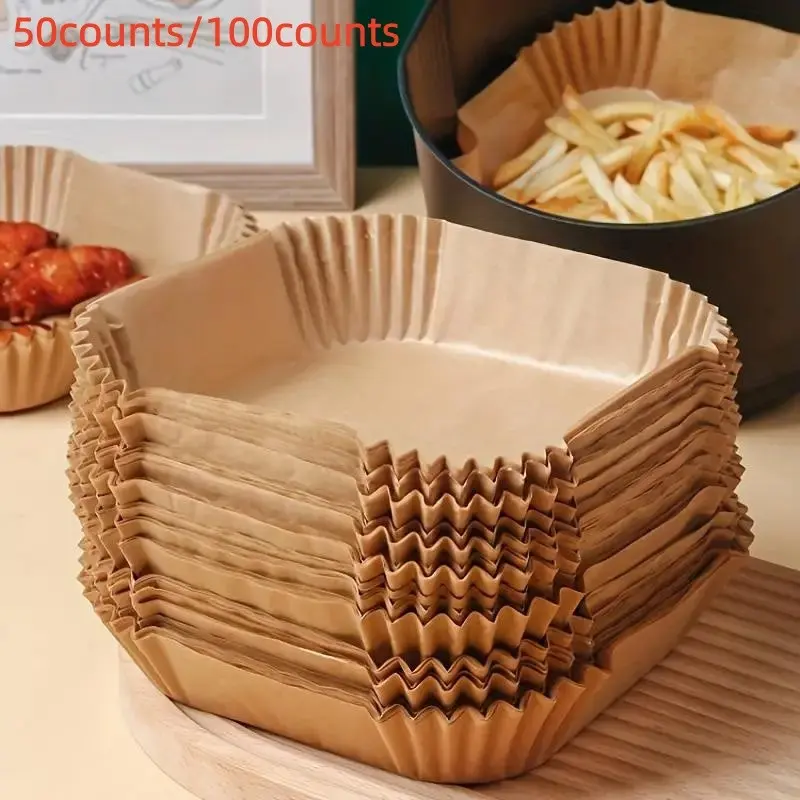 Disposable Air Fryer Liner, Air Fryer Accessories, 50pcs/set Non-stick Baking Paper Liner, Disposable Baking Sheet, Air Fryer Sheets for Baking, Grilling & Microwaving