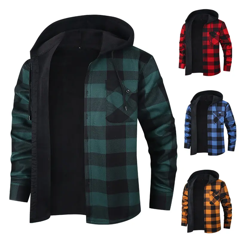 Men's Warm Fleece Lined Hooded Plaid Flannel Shirt Jacket Thermal Buffalo Check Workwear Shacket Coat Outerwear Tops cozy soft cool clean chic active sporty premium classic stylish durable trendy relaxed comfy modern vibe urban fresh hype Multi-Color