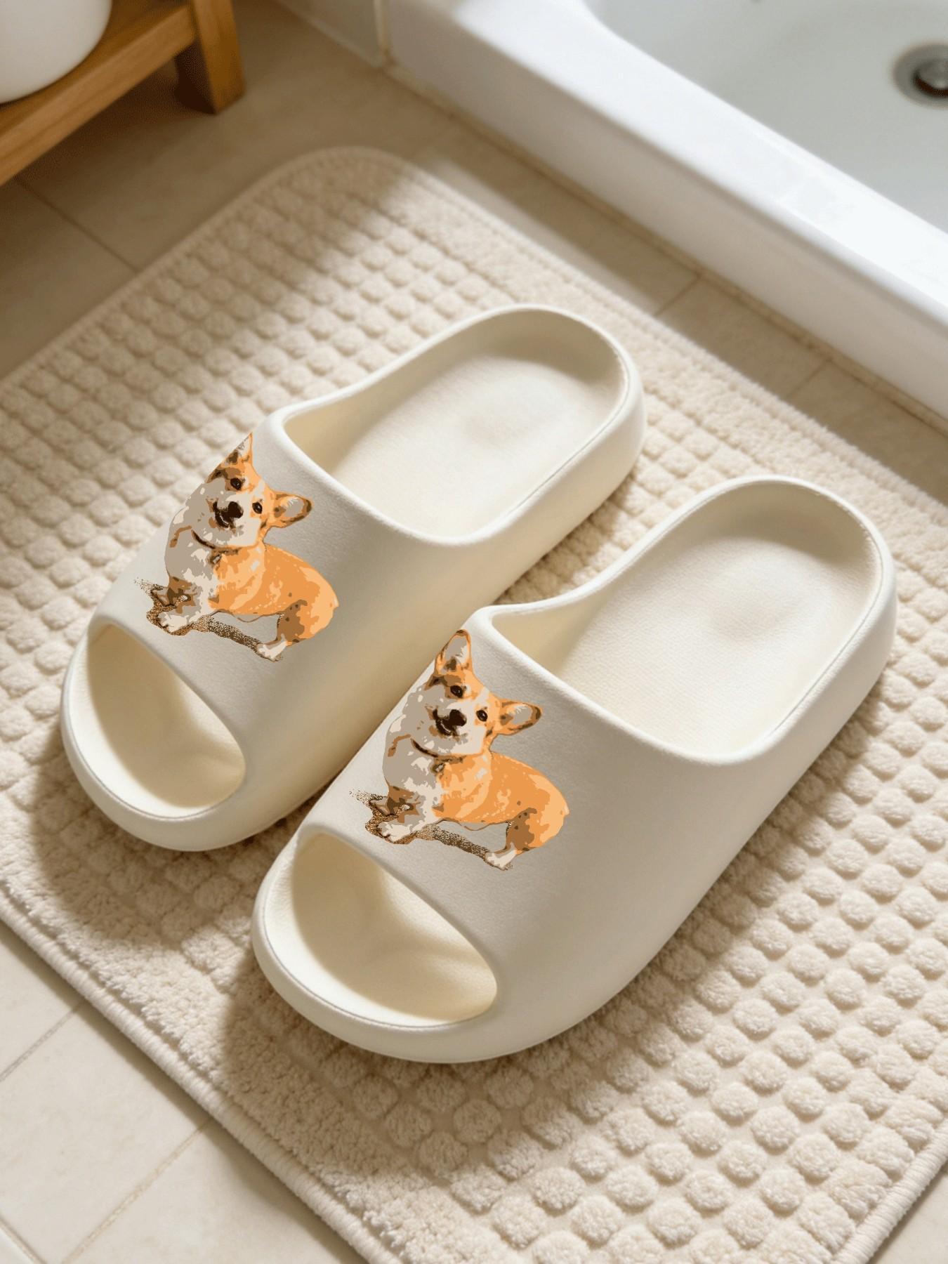 Corgi Dog Thick-Soled Slippers, Cute Healing Style Cloud Cushion Non-Slip Slides, Casual Indoor & Outdoor Couple Sandals
