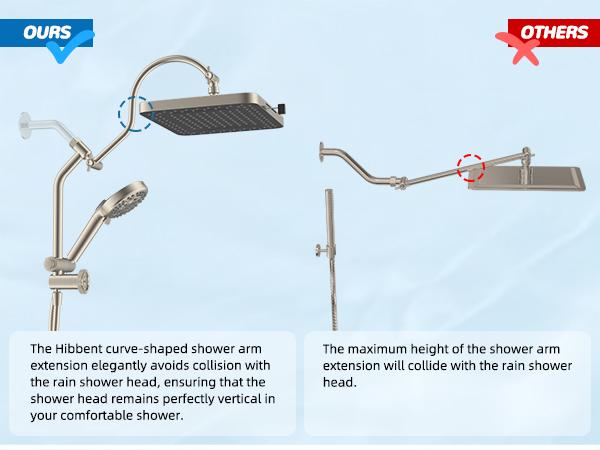 Hibbent Upgraded 13'' Shower Head Combo, High Pressure 5 Spray Rainfall Showerhead, 10 Spray Mode Handheld, All Metal Easy Reach 4-way Diverter with Pause Mode, 71'' Hose and Holder, Brushed Nickel