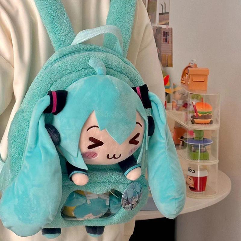 Hatsune Miku Unisex Graphic Fluffy Kawaii Trendy Bag Design Backpack - PVC & Resin Accents, Synthetic Material, "Future" Cute Style, Soft Plush, Large Capacity, Casual Fan Merchandise Gift for 12+ Years
