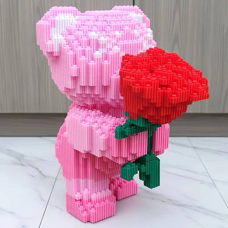1680pcs Rose Bear Building Blocks, High Difficulty Puzzle Toy, Valentine's Day Gift, Birthday Present for Girlfriend