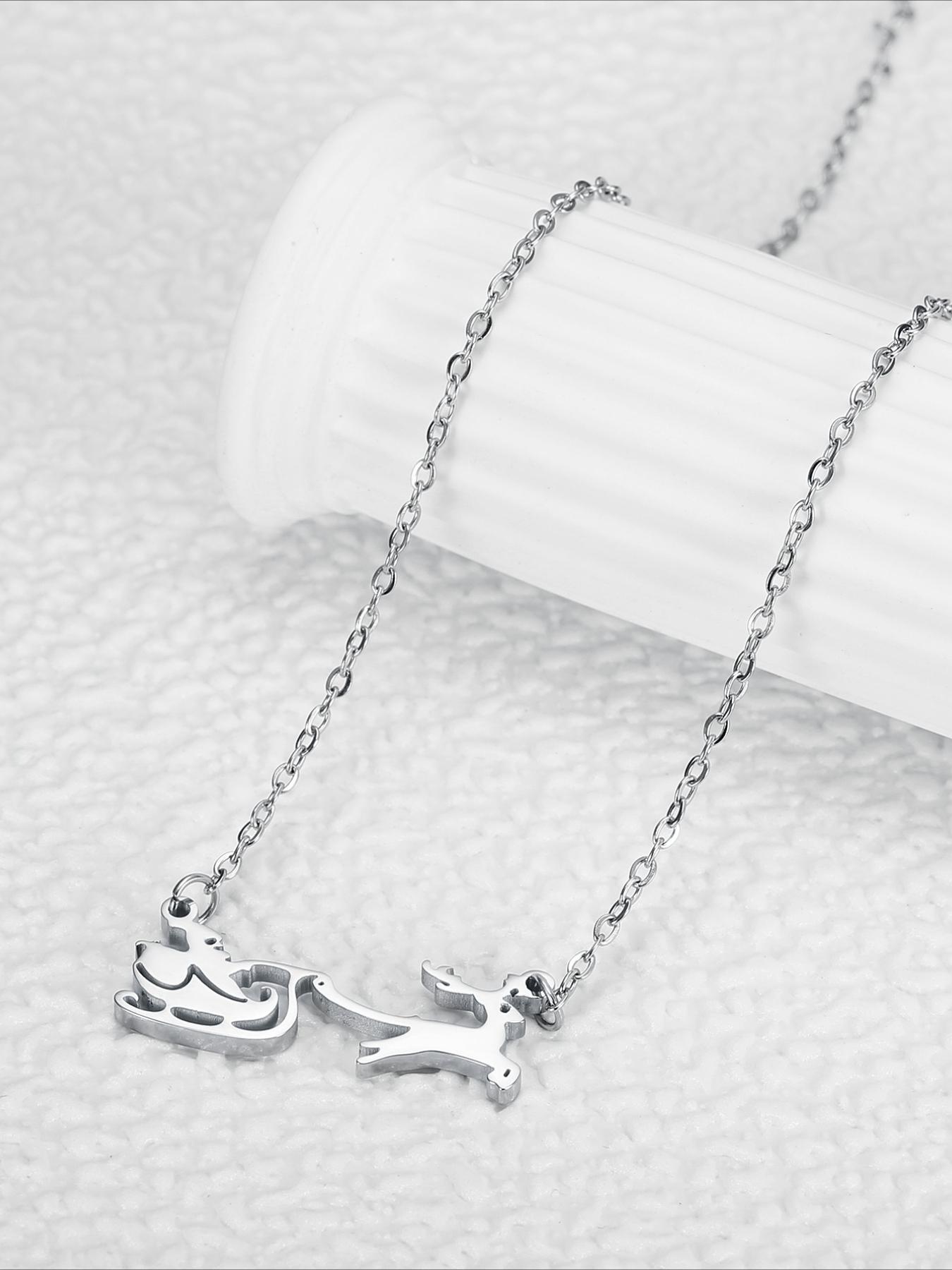 Santa Claus Elk Sled Pendant Necklace, Stainless Steel Non Fading, Personalized Versatile Accessory, Christmas Accessories