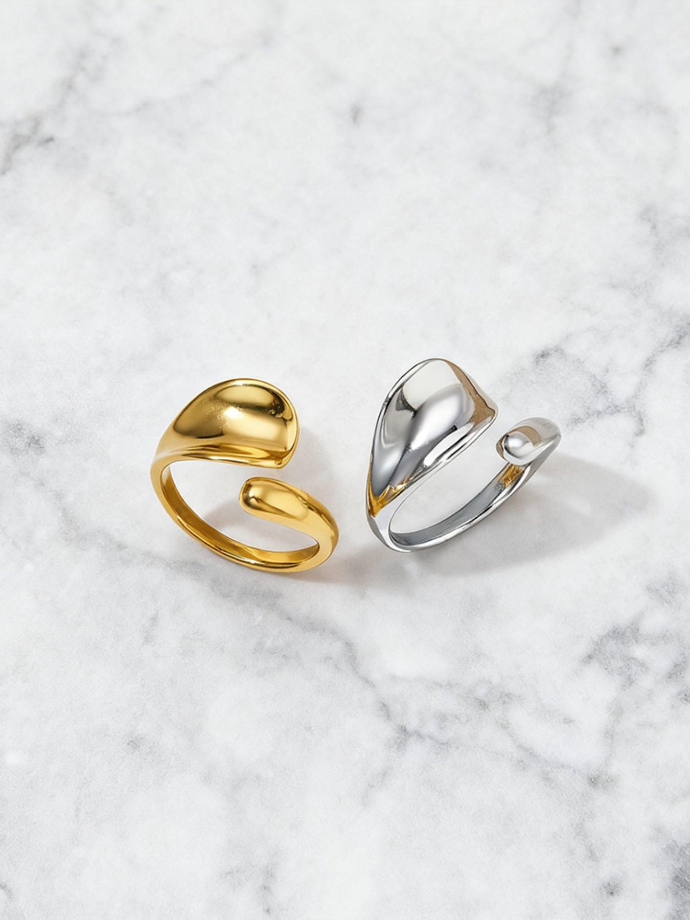 Women's Stainless Steel Open Ring, Simple Irregular Shape Electroplated Titanium Steel Jewelry, Perfect Gift for Women