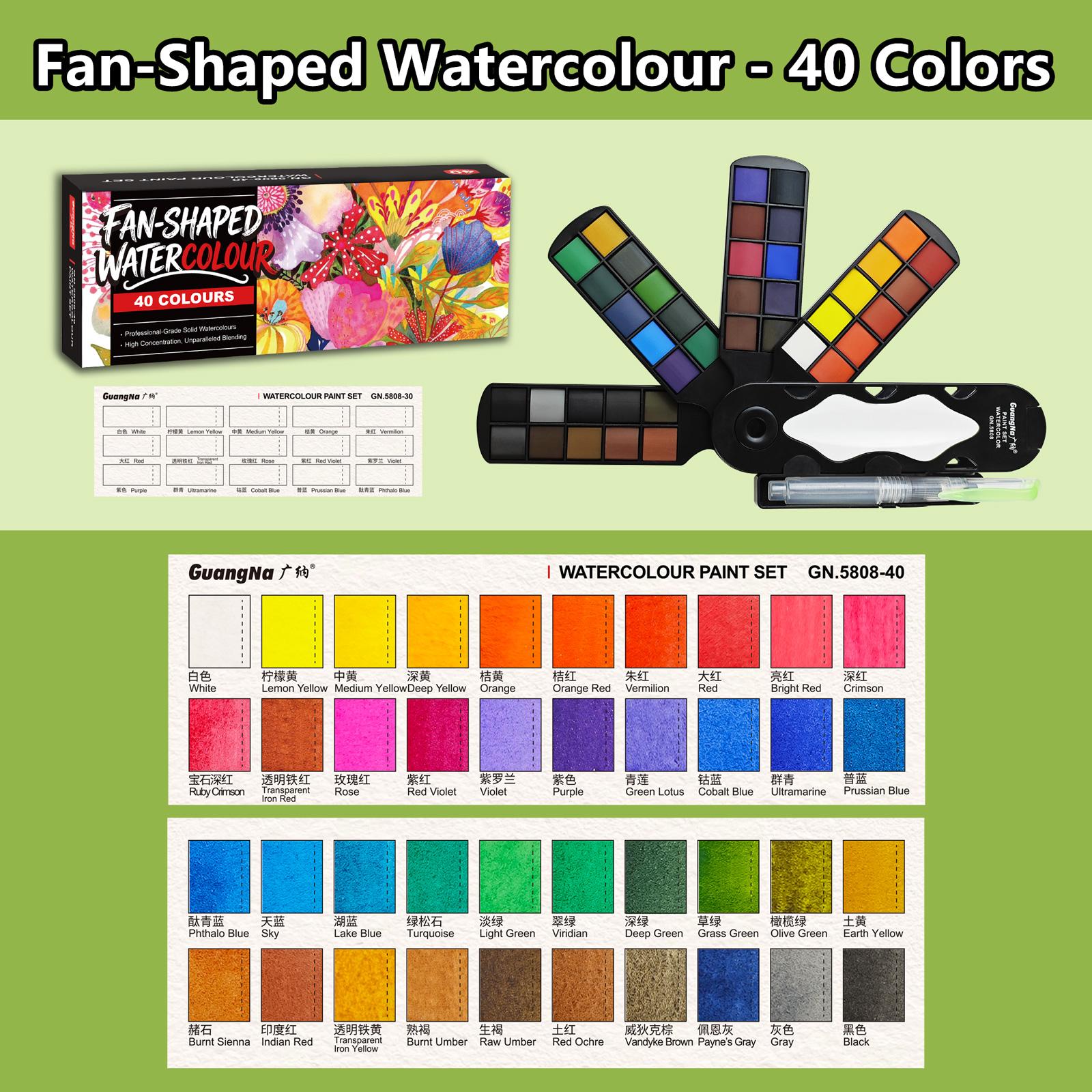 Guangna Watercolor Paint Set, Portable Foldable, Includes Brush & Palette, Ideal for Artists, Outdoor Sketching, 20/30/40 Colors