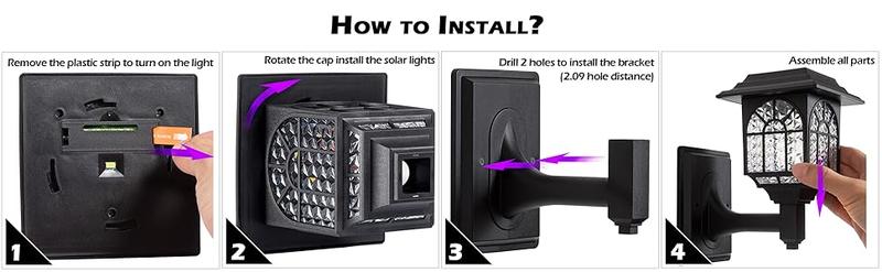 LeiDrail Solar Fence Lights for Outdoor Decor, 2-Pack Waterproof Warm White LED Wall Lanterns